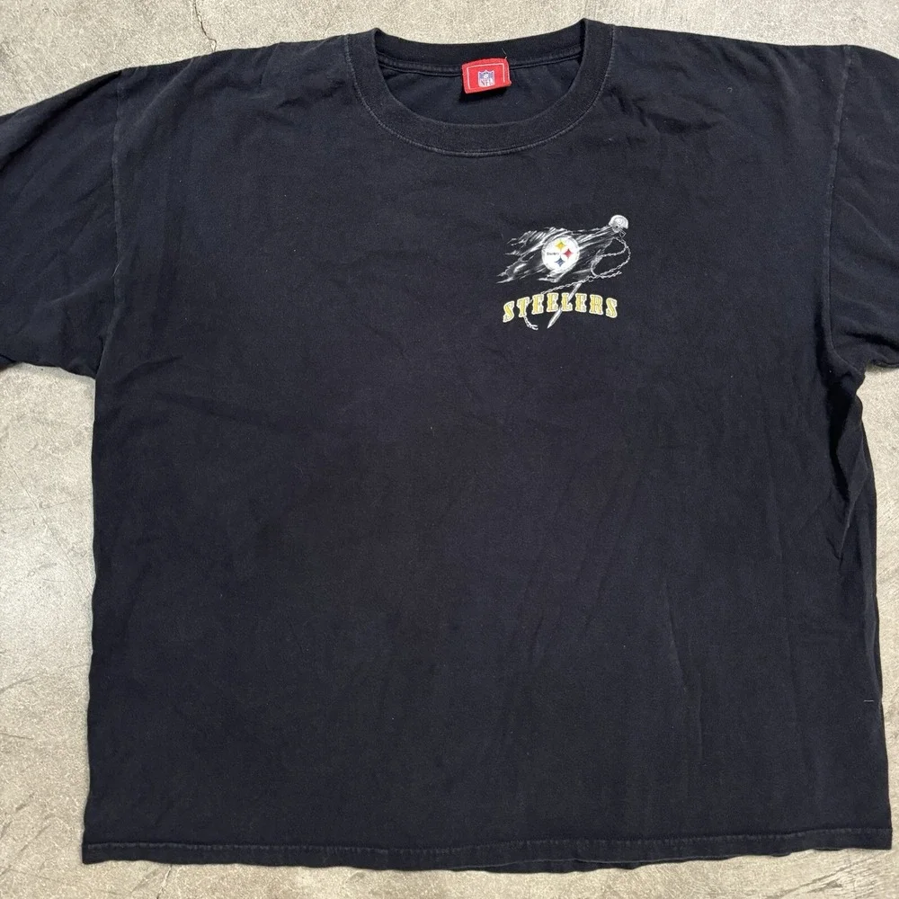 Vintage Pittsburgh Steelers Big Player NFL Football Logo Flag T Shirt 2XL